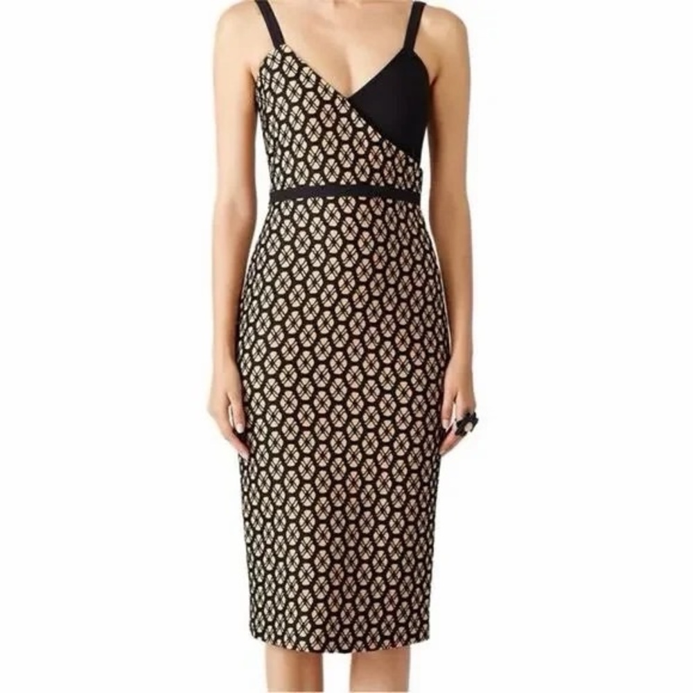 Cinq à Sept Sera Sheath Midi Dress in Black and Caramel Women’s Size 4